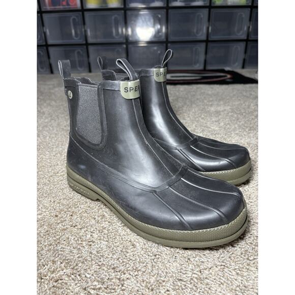 Sperry Black Green Topsider Waterproof Pull On Boots STS25810 Size 8.5 Men NEW